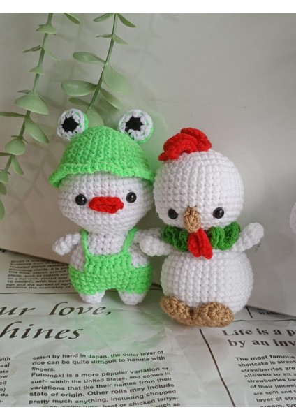 Amigurumi Örgü Hayvan Oyuncak Uyku Arkadaşı (Sevimli Ördek ve Horoz)