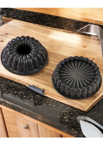 Eda 2li Granit Döküm Kek ve Tart Kalıbı 26CM Siyah Dilimli Turta Kalıbı Kek Kalıbı