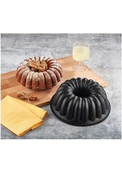 Eda 2li Granit Döküm Kek ve Tart Kalıbı 26CM Siyah Dilimli Turta Kalıbı Kek Kalıbı