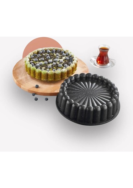 Eda 2li Granit Döküm Kek ve Tart Kalıbı 26CM Siyah Dilimli Turta Kalıbı Kek Kalıbı