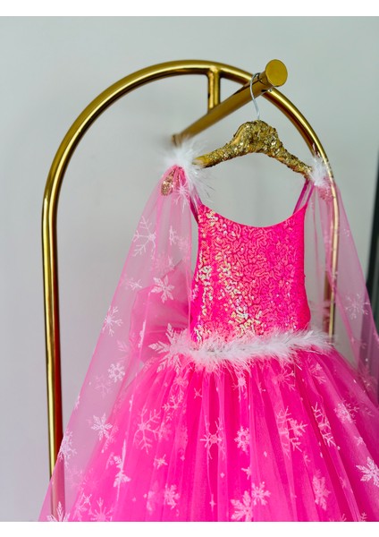 Kız Çocuk Pembe Elsa Frozen Kostüm, Karlar Kraliçesi Doğum Günü Konsepti, Asa Set Hediyeli modelleri