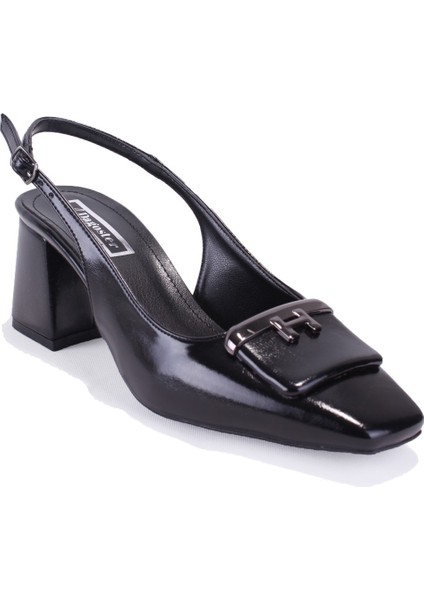 DZA07-11363017 Siyah Rugan Klasik Topuklu Kadın Ayakkabı