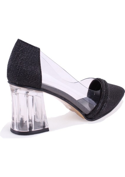 DZA07-11153806 Siyah Şeffaf Topuklu Abiye Kadın Ayakkabı fırsatları