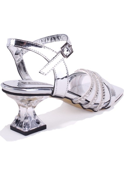 DZA07-1284055 Gümüş Şeffaf Topuklu Abiye Kadın Ayakkabı fırsatları