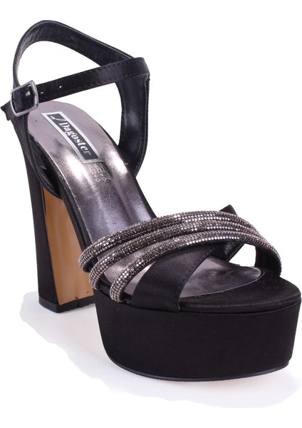 DZA07-337351 Siyah Saten Platform Topuklu Kadın Ayakkabı