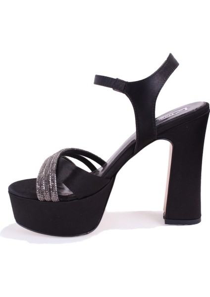 DZA07-337351 Siyah Saten Platform Topuklu Kadın Ayakkabı modelleri