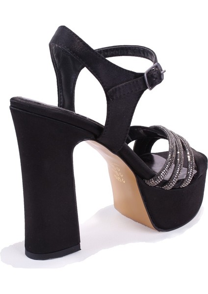 DZA07-337351 Siyah Saten Platform Topuklu Kadın Ayakkabı fırsatları