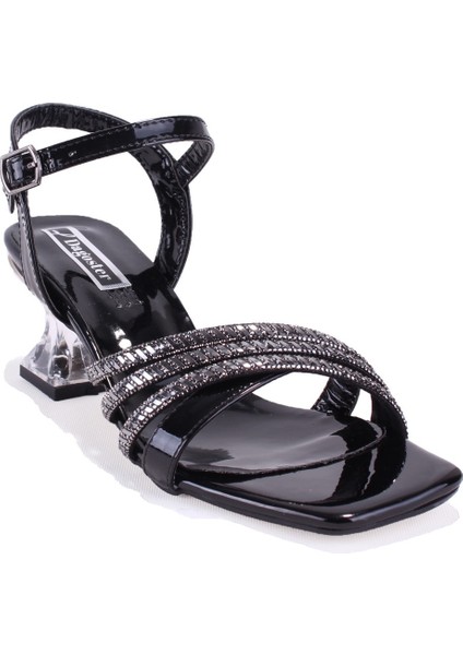 DZA07-1284055 Siyah Rugan Şeffaf Topuklu Abiye Kadın Ayakkabı