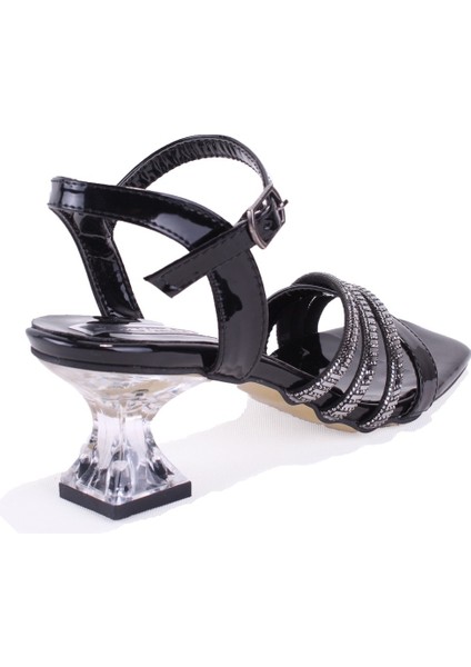 DZA07-1284055 Siyah Rugan Şeffaf Topuklu Abiye Kadın Ayakkabı fırsatları