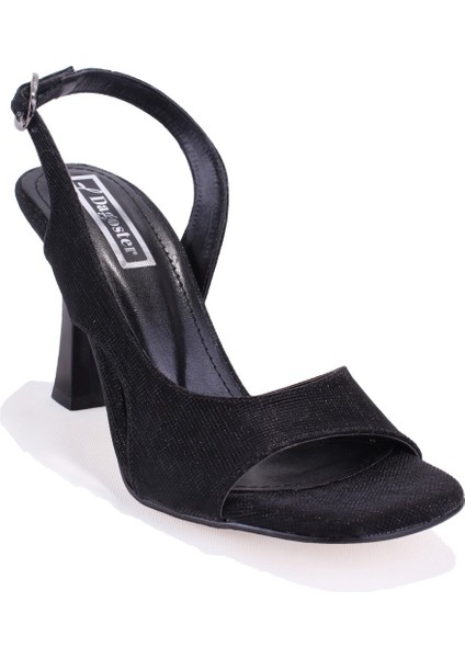 DZA07-928455 Siyah Simli Abiye Topuklu Kadın Ayakkabı