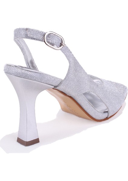 DZA07-928455 Gümüş Simli Abiye Topuklu Kadın Ayakkabı fırsatları