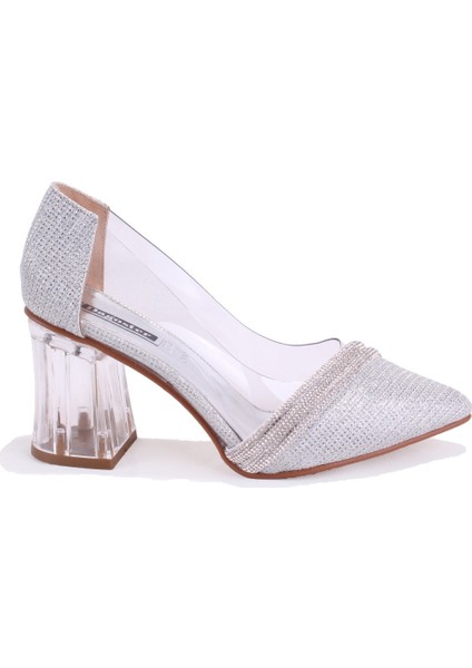 DZA07-11153806 Gümüş Şeffaf Topuklu Abiye Kadın Ayakkabı fiyatları