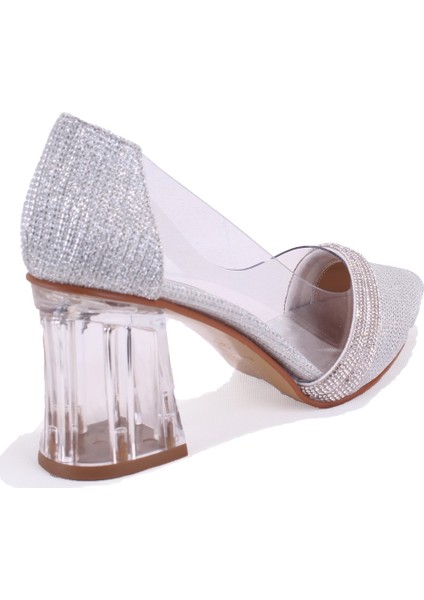 DZA07-11153806 Gümüş Şeffaf Topuklu Abiye Kadın Ayakkabı fırsatları