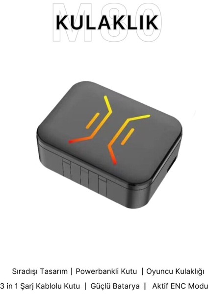 M80 Bluetooth Oyuncu Kulaklık Enc Mod Aktif Ios ve Android Tüm Telefonlara Uyumlu Bluetooth Kulaklık
