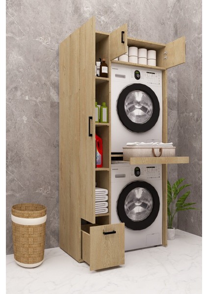 Mdf Çamaşır Makinesi Dolabı Kurutma Makinesi Dolabı Çekmeceli