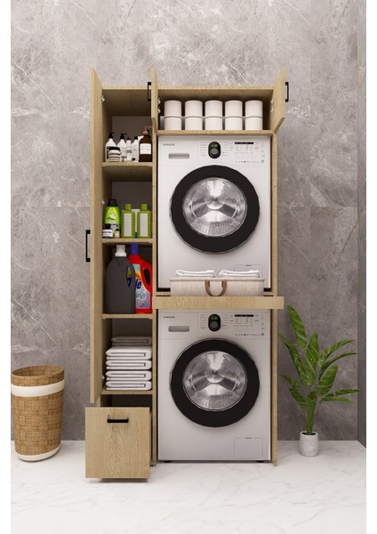 Mdf Çamaşır Makinesi Dolabı Kurutma Makinesi Dolabı Çekmeceli