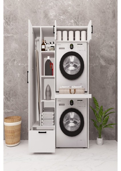 Mdf Çamaşır Makinesi Kurutma Makinesi Dolabı Ütü Masalı Çekmeceli