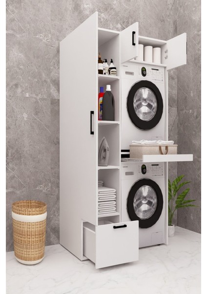 Mdf Çamaşır Makinesi Kurutma Makinesi Dolabı Ütü Masalı Çekmeceli