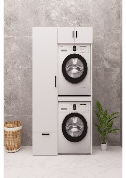 Mdf Çamaşır Makinesi Kurutma Makinesi Dolabı Ütü Masalı Çekmeceli