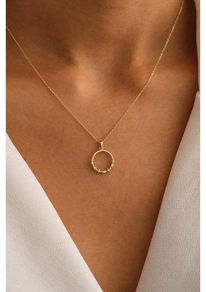 14 Ayar Altın Taşlı Daire Kolye