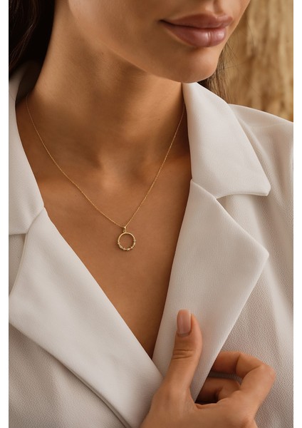 14 Ayar Altın Taşlı Daire Kolye fiyatları