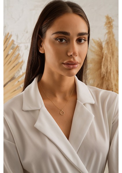 14 Ayar Altın Taşlı Daire Kolye modelleri