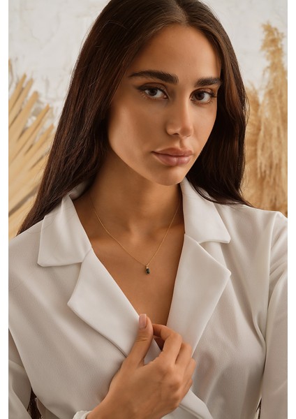 14 Ayar Altın Yeşil Baget Kolye modelleri