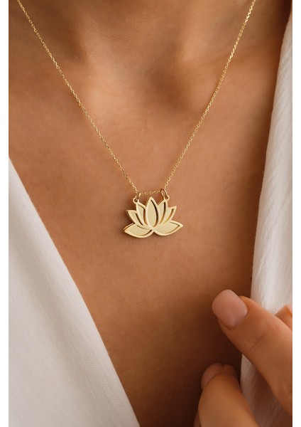 14 Ayar Altın Kapaklı Lotus Çiçeği Kolye
