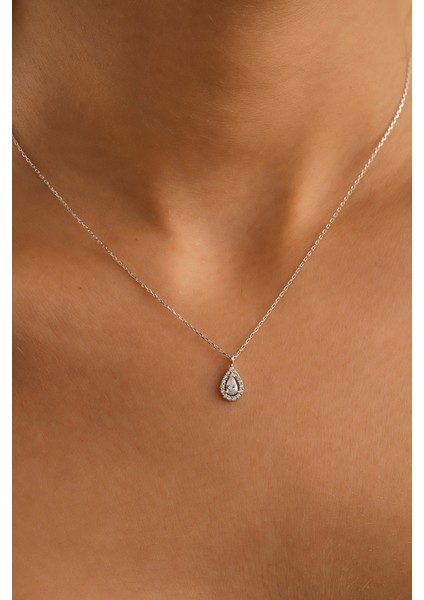 14 Ayar Beyaz Altın Damla Kolye