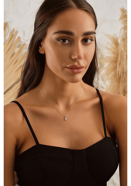 14 Ayar Beyaz Altın Damla Kolye modelleri