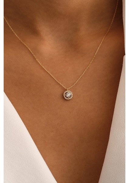 14 Ayar Altın Tektaş Kolye