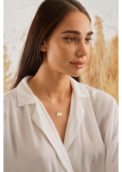 14 Ayar Altın Kapaklı Lotus Çiçeği Kolye modelleri