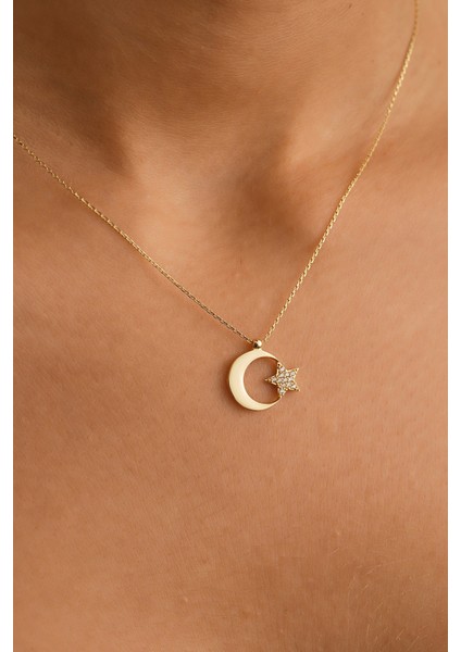 14 Ayar Altın Ay Yıldız Kolye