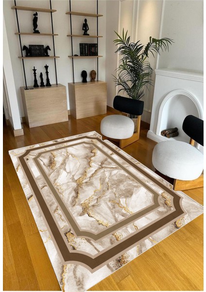 Krem Dijital Baskı Salon Halısı Kaymaz Tabanlı Yıkanabilir Halı Yolluk