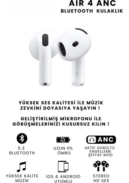 Air 4 Anc Gürültü Engelleyici Bluetooth Kulaklık Ios ve Android Uyumlu Kablosuz Kulaklık modelleri
