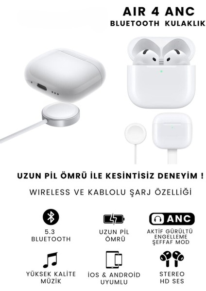 Air 4 Anc Gürültü Engelleyici Bluetooth Kulaklık Ios ve Android Uyumlu Kablosuz Kulaklık fırsatları