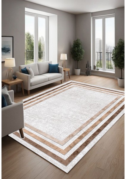 Krem Dijital Baskı Salon Halısı Kaymaz Tabanlı Yıkanabilir Halı Yolluk