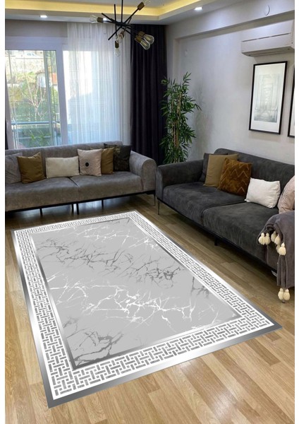 Gri Dijital Baskı Salon Halısı Kaymaz Tabanlı Yıkanabilir Halı Yolluk