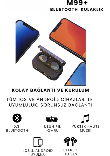 M99 Plus+ Oyuncu Kulaklığı Enc Mod Aktif Ios ve Android Tüm Telefonlara Uyumlu Bluetooth Kulaklık