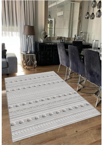 Gri Dijital Baskı Salon Halısı Kaymaz Tabanlı Yıkanabilir Halı Yolluk