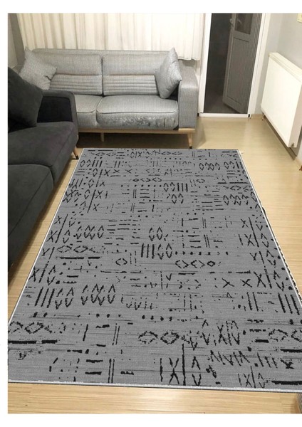 Gri Dijital Baskı Salon Halısı Kaymaz Tabanlı Yıkanabilir Halı Yolluk