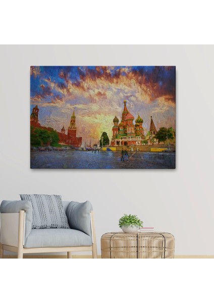 - Kızıl Meydan'da Moskova Kremlin ve Aziz Vasil Katedrali Kanvas TABLOSU-3696