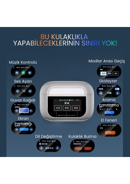 Dokunmatik OLED Ekranlı Air Pro 2 Bluetooth Kulaklık Anc/enc Tüm Modlar Aktif Bluetooth Kulaklık