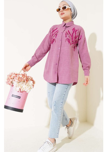 Pul Payetli Oversize Gömlek