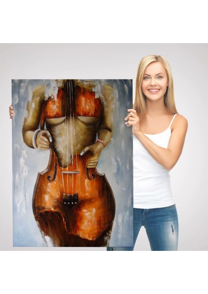 - Violin Kadın Kanvas Duvar Tablosu, Kadın Keman Sanatı, Suluboya TUVAL-5229