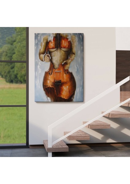 - Violin Kadın Kanvas Duvar Tablosu, Kadın Keman Sanatı, Suluboya TUVAL-5229