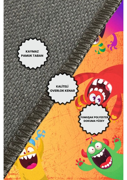 Renkli Sevimli Canavarlar Kaymaz Tabanlı Yıkanabilir Antialerjik Çocuk Halısı indirimleri