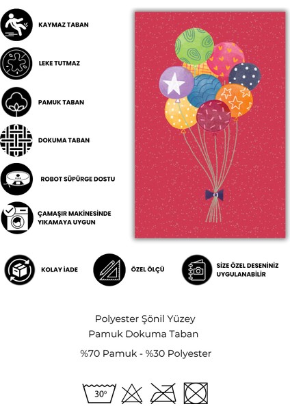 Balonlu Antialerjik Yıkanabilir Dokuma Tabanlı Baskılı Bebek ve Çocuk Halısı