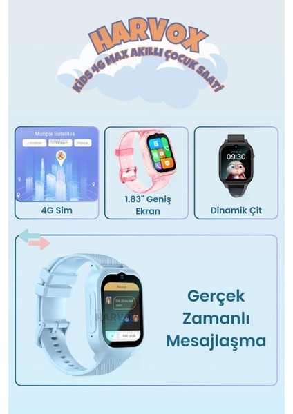 Hx Kids 4g Max Sim Kartlı Harvox Akıllı Çocuk Saati Gps Konum Takibi Arama Konuşma 4g Destekli modelleri