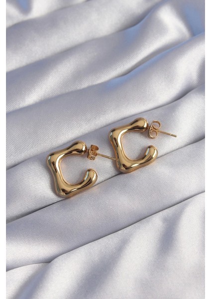 316L Çelik Gold Renk Içi Boş Bubble Kalp Küpe - TJ-BKP9051